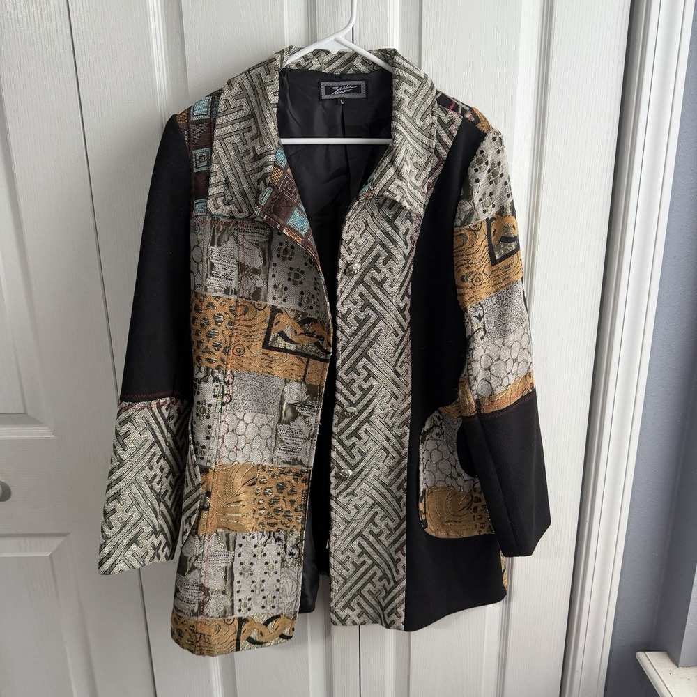 Zashi Patchwork Embrodiered Button Up Jacket Women's Size Large Vintage 90s Boho